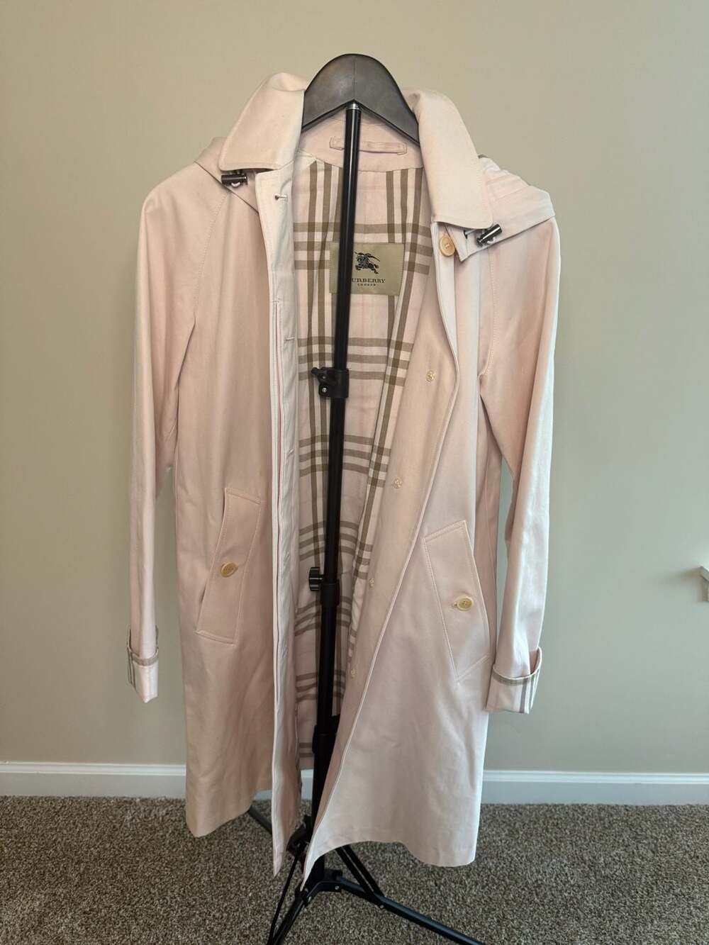 Vintage- Burberry London Carmen Hooded Cotton Car Coat in Pale Pink - Picture 3 of 10